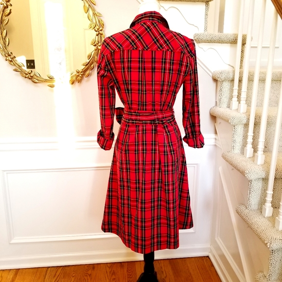 🆕️ J CREW Red Tartan Plaid Tie Waist Pin Up Dress - Picture 6 of 9